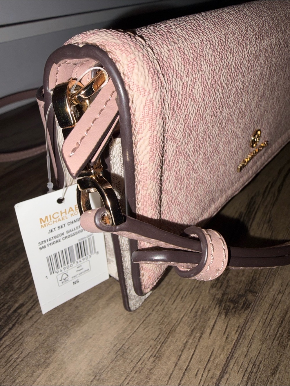 NWT Michael Kors Jet Set Logo Phone Crossbody Wallet Powder Pink - Picture 5 of 8